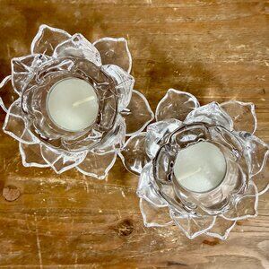 Pair of Shannon by Godinger Crystal Lotus Votive Candle Holders
